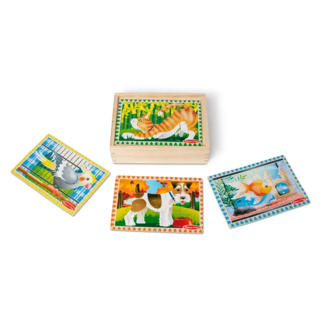 Melissa & Doug Pets houten puzzeldoos 4x12 stukjes