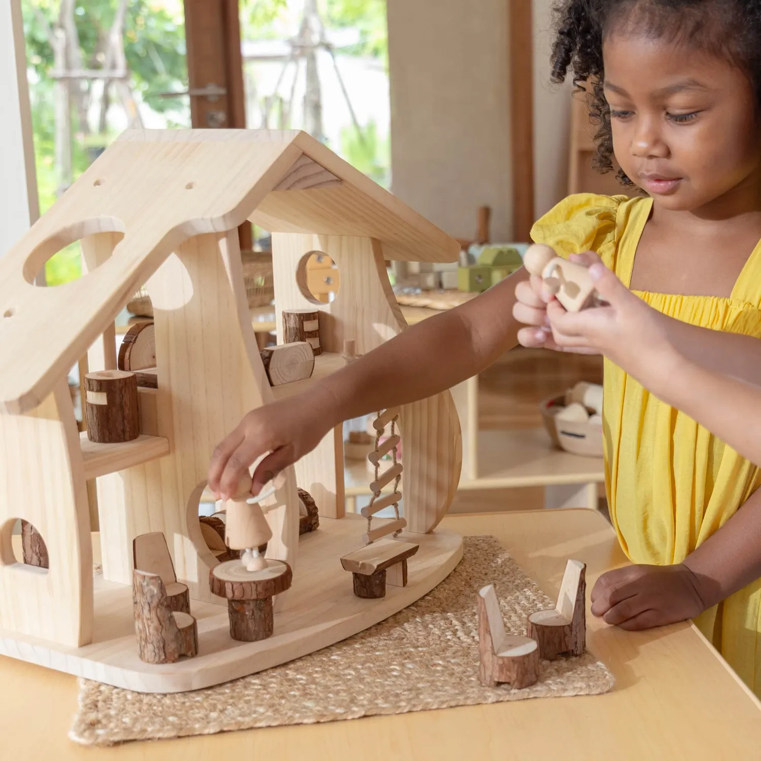 Guidecraft Woodlands poppenhuis set natuur 48 cm hout