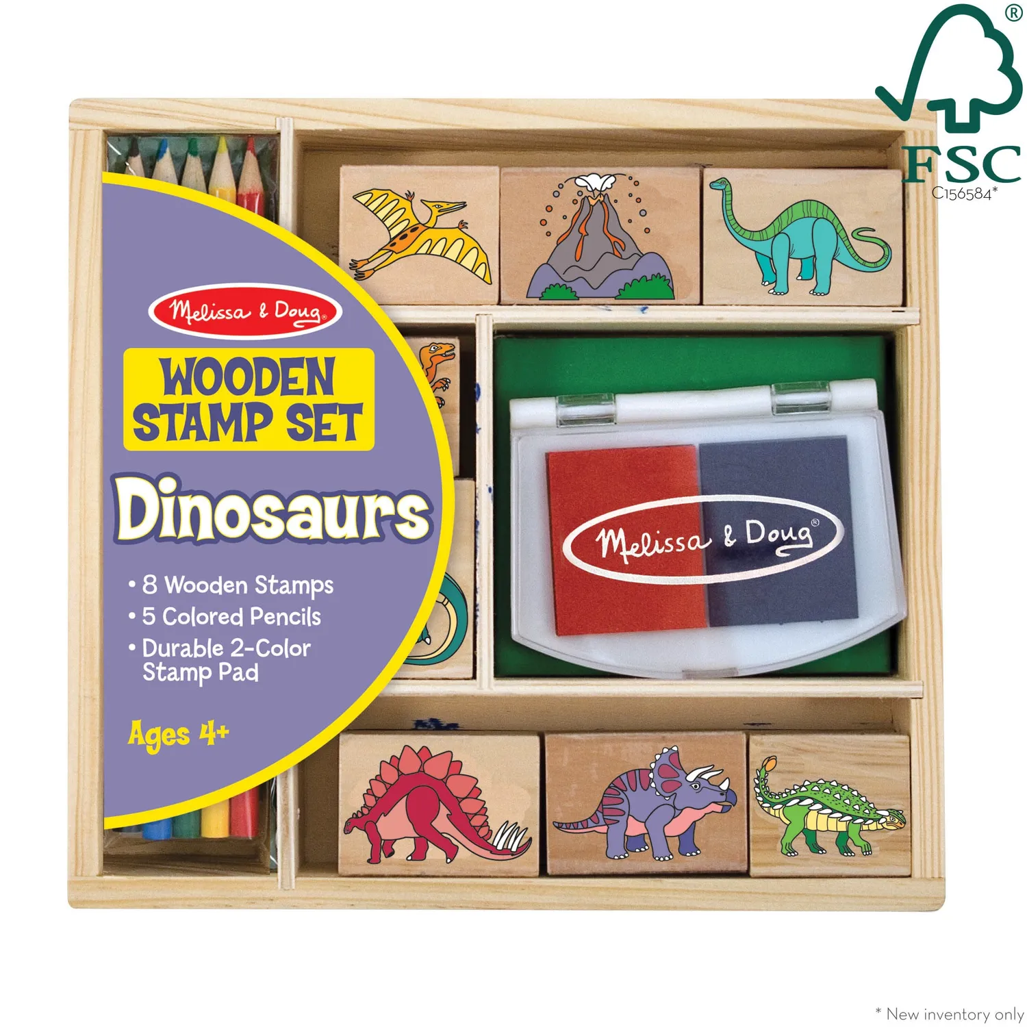 Melissa & Doug Dino houten stempelset 8 stempels + potloden