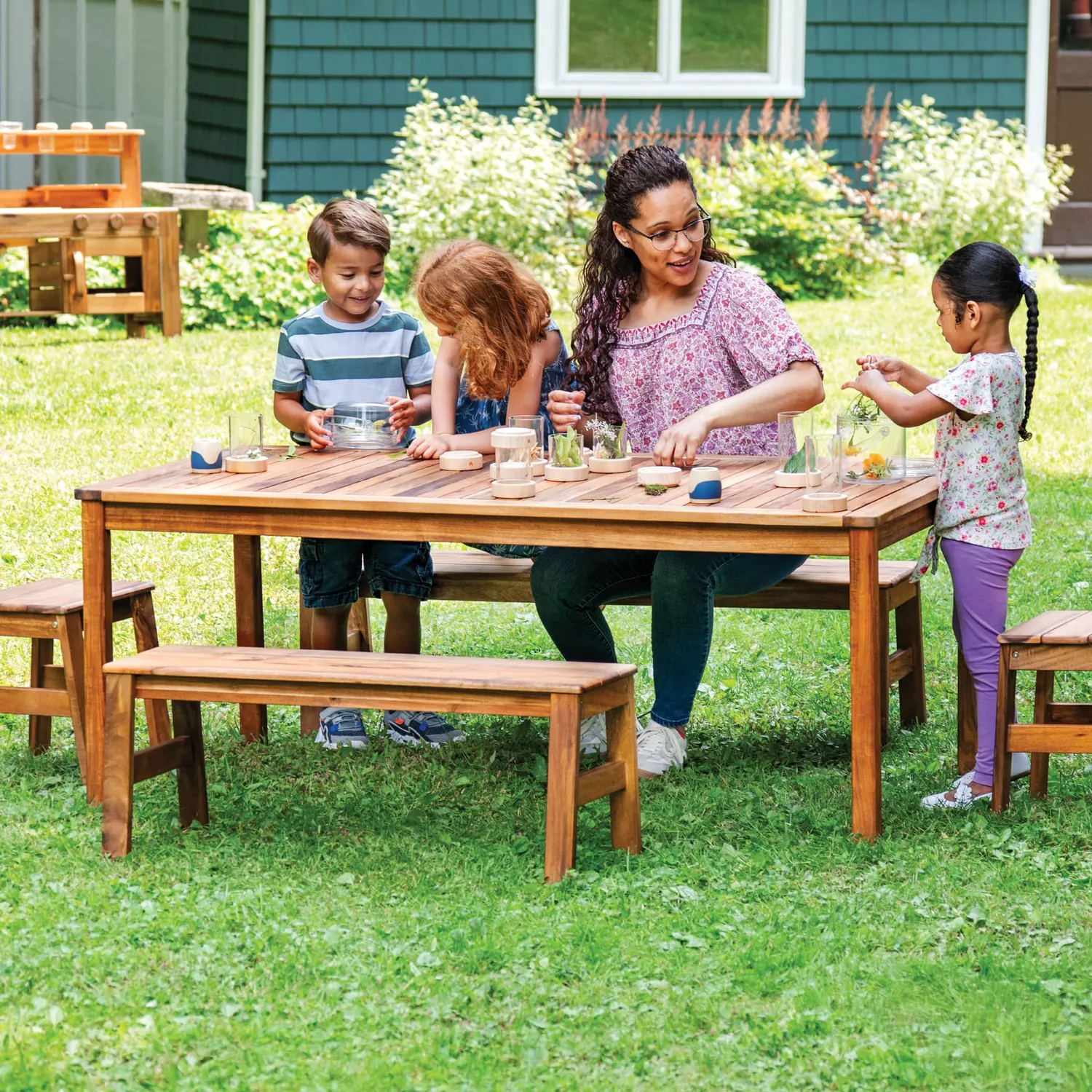 Guidecraft Acadia Outdoor Long Table tafel 48 Bench Set acacia