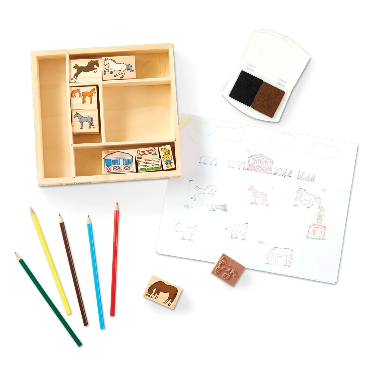Melissa & Doug Houten Stempelset Paarden met inktpad