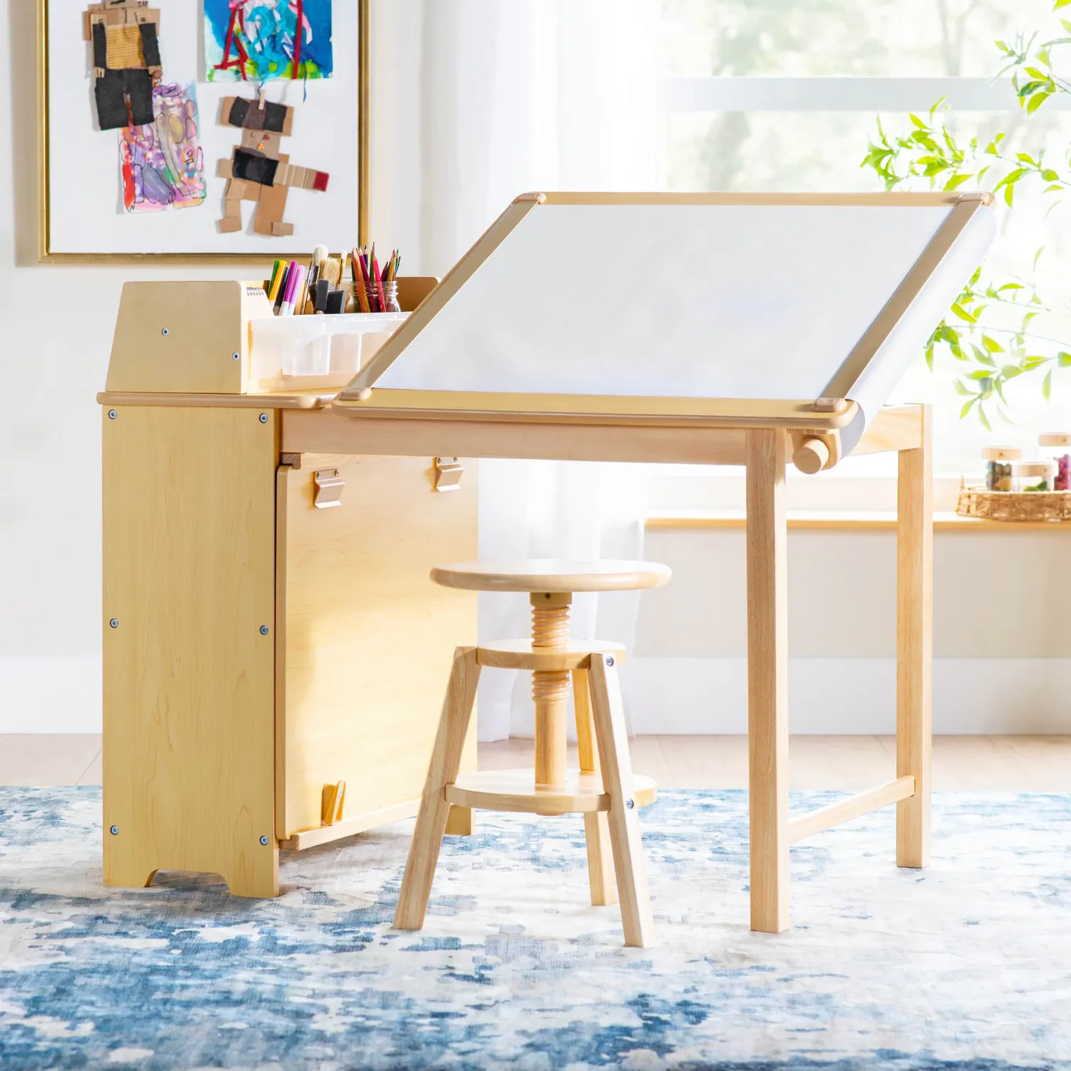 Guidecraft Design Studio 3-in-1 houten tekentafel met kruk