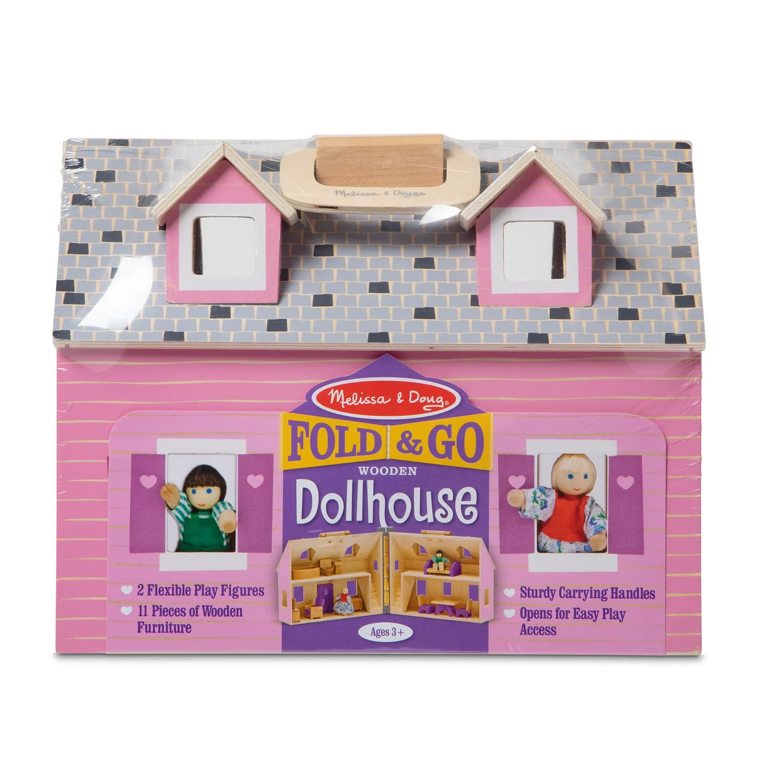 Melissa & Doug Fold & Go poppenhuis hout 2-verdiepingen
