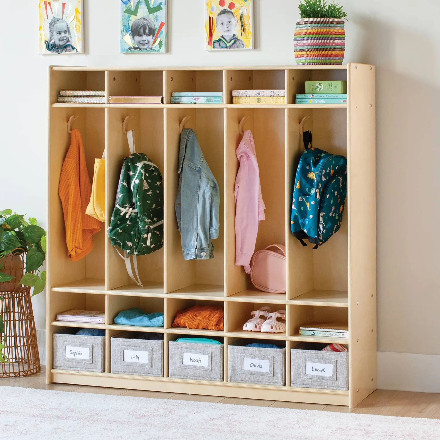 Guidecraft EdQ 5-vaks locker kinderkast naturel berkenhout