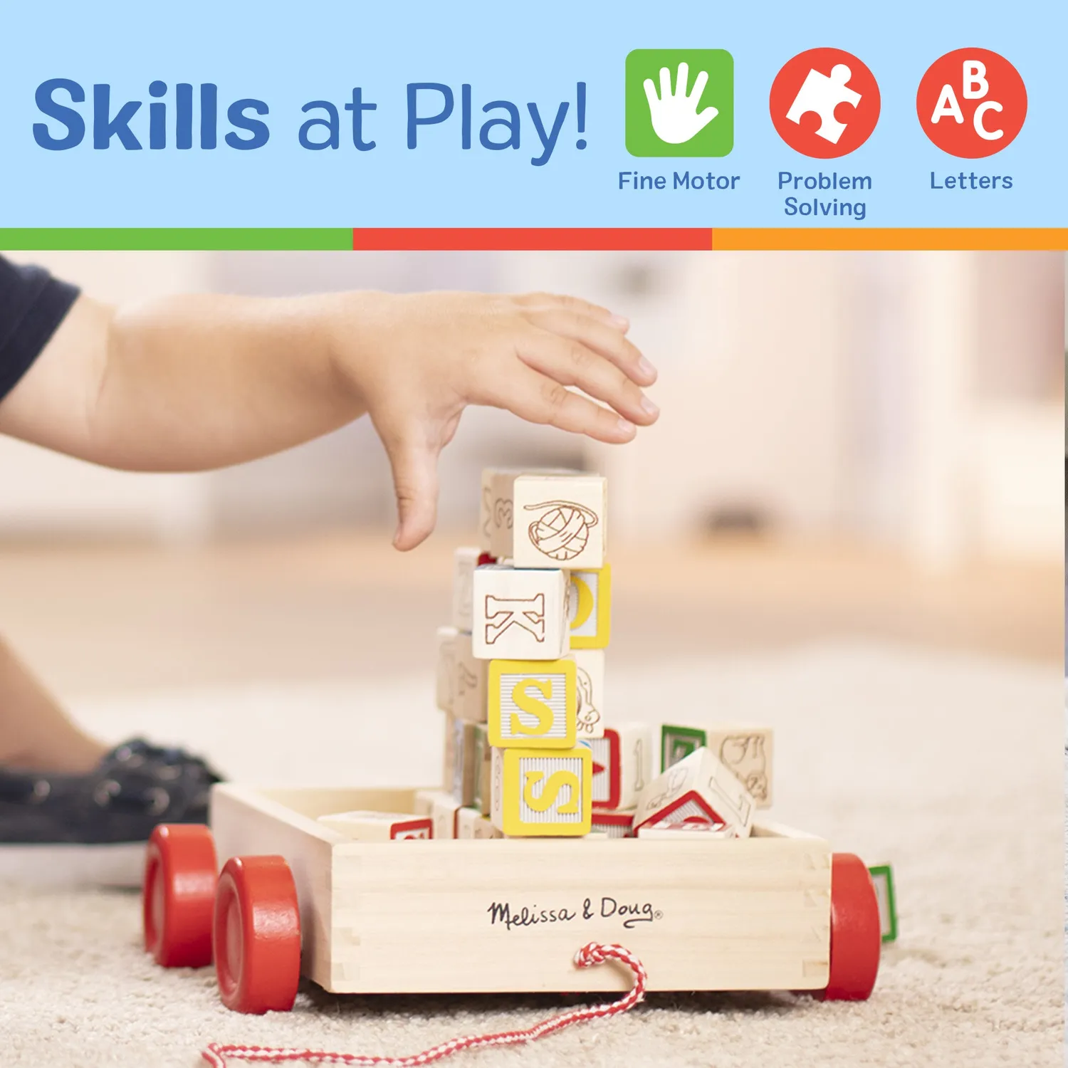 Melissa & Doug Classic ABC Block Cart blokkenkar 30 st hout