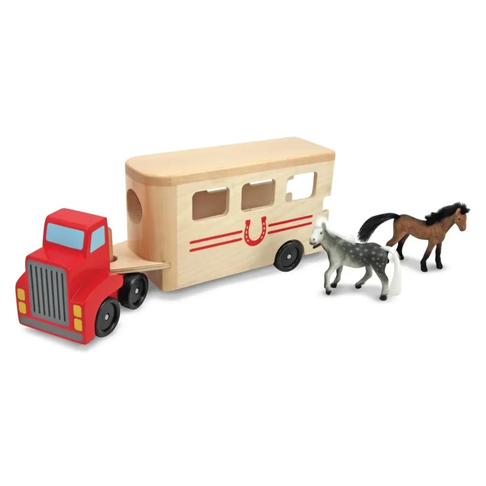 Melissa & Doug Horse Carrier houten speelset paardentrailer 2 paarden