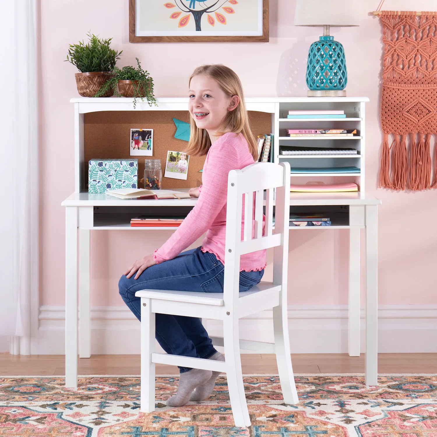 Guidecraft Media Desk bureau met stoel navy hout groot werkblad