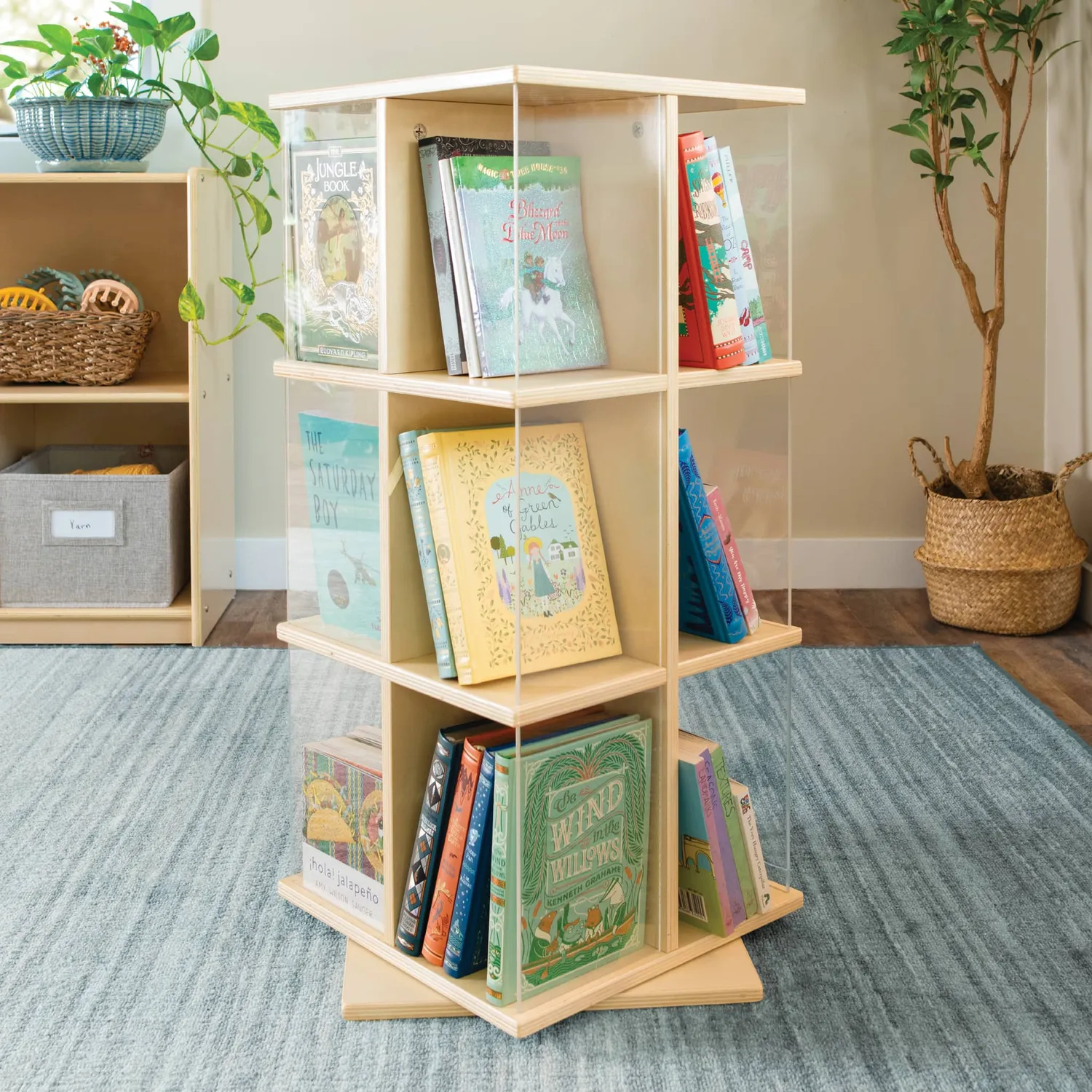 Guidecraft EdQ Rotating Book Display 3 Tier boekenrek naturel berkenhout