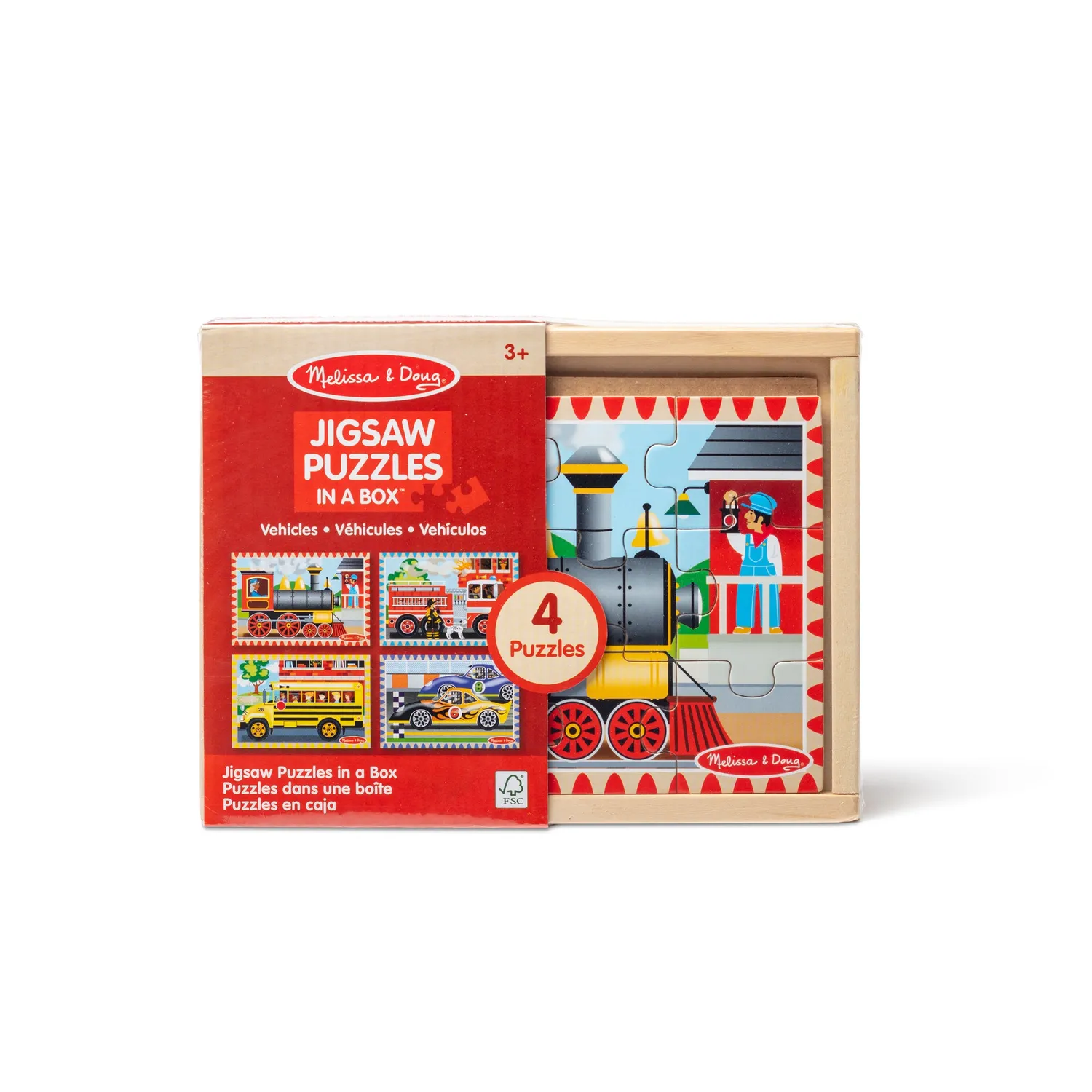 Melissa & Doug Vehicles Houten Puzzelset 4 x 12 stukjes