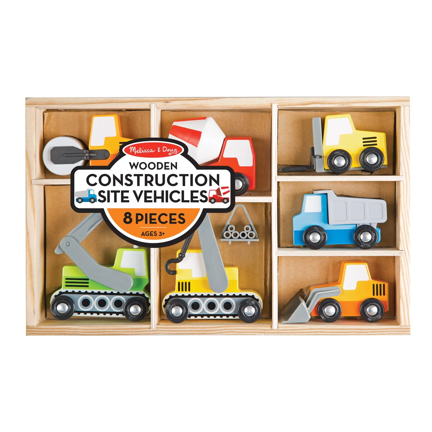 Melissa & Doug Wooden Construction Site Vehicles 8-delig