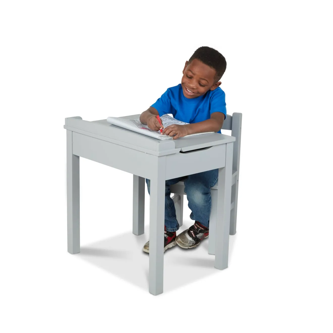 Melissa & Doug Lift-Top Desk grijs houten kinderbureau met stoel