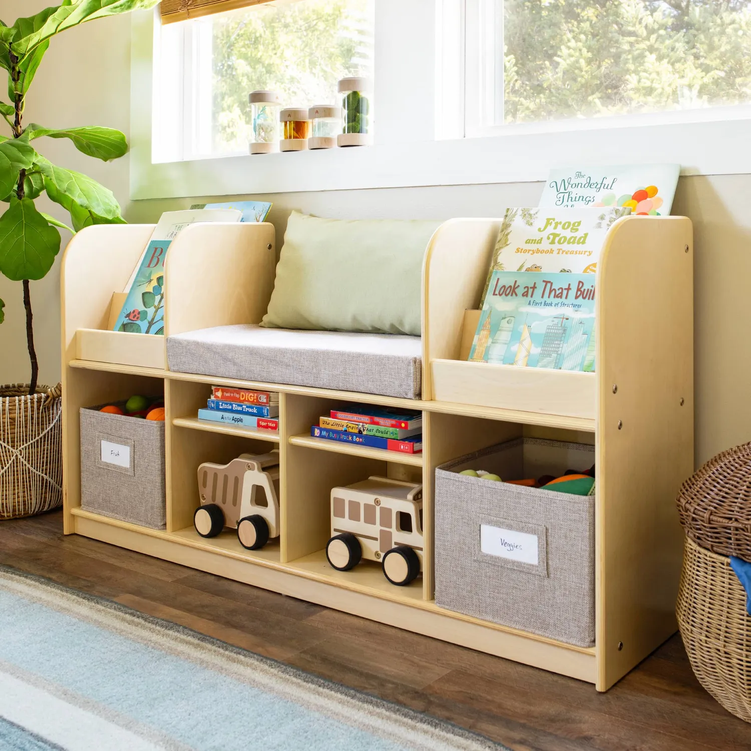 EdQ Reading Nook with Bins boekenkast Natural leeshoekje