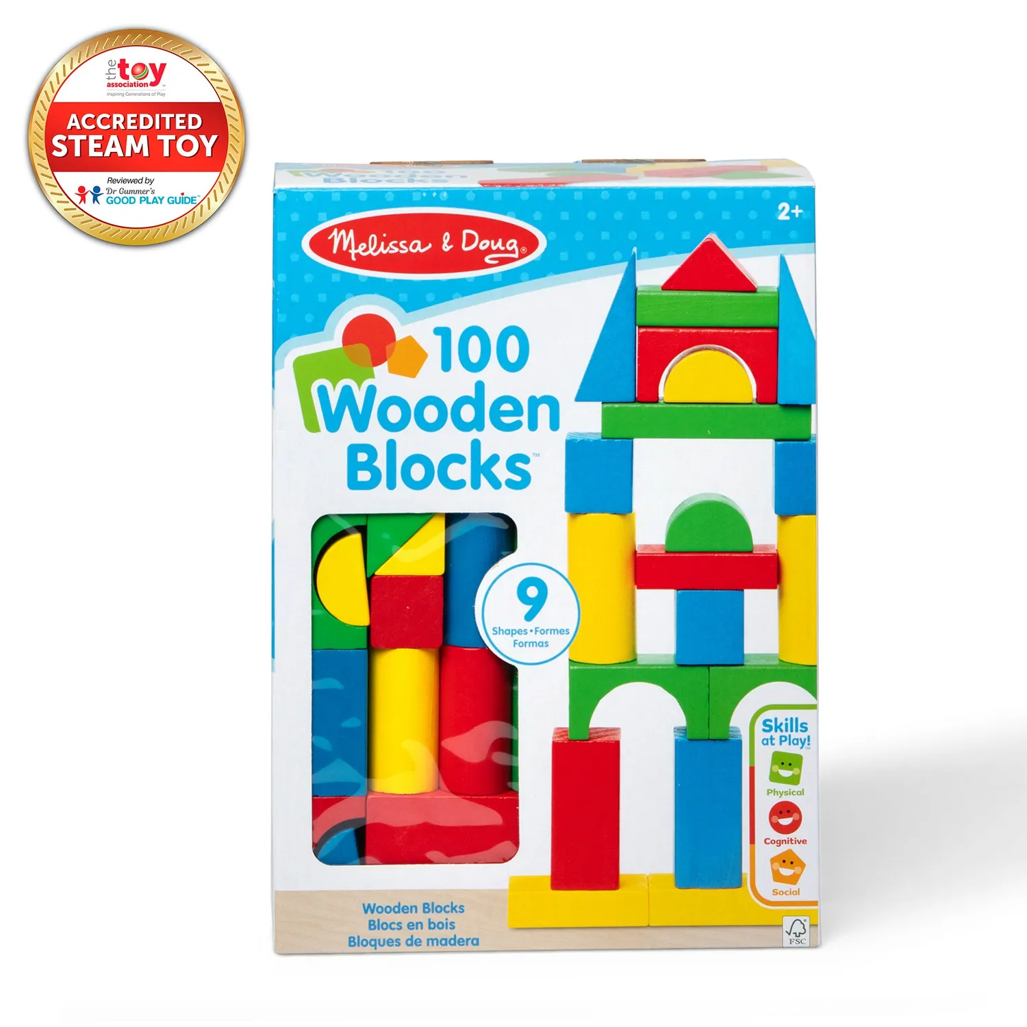 Melissa & Doug 100-Piece Wood Blocks Set blokken 100-delig kleur