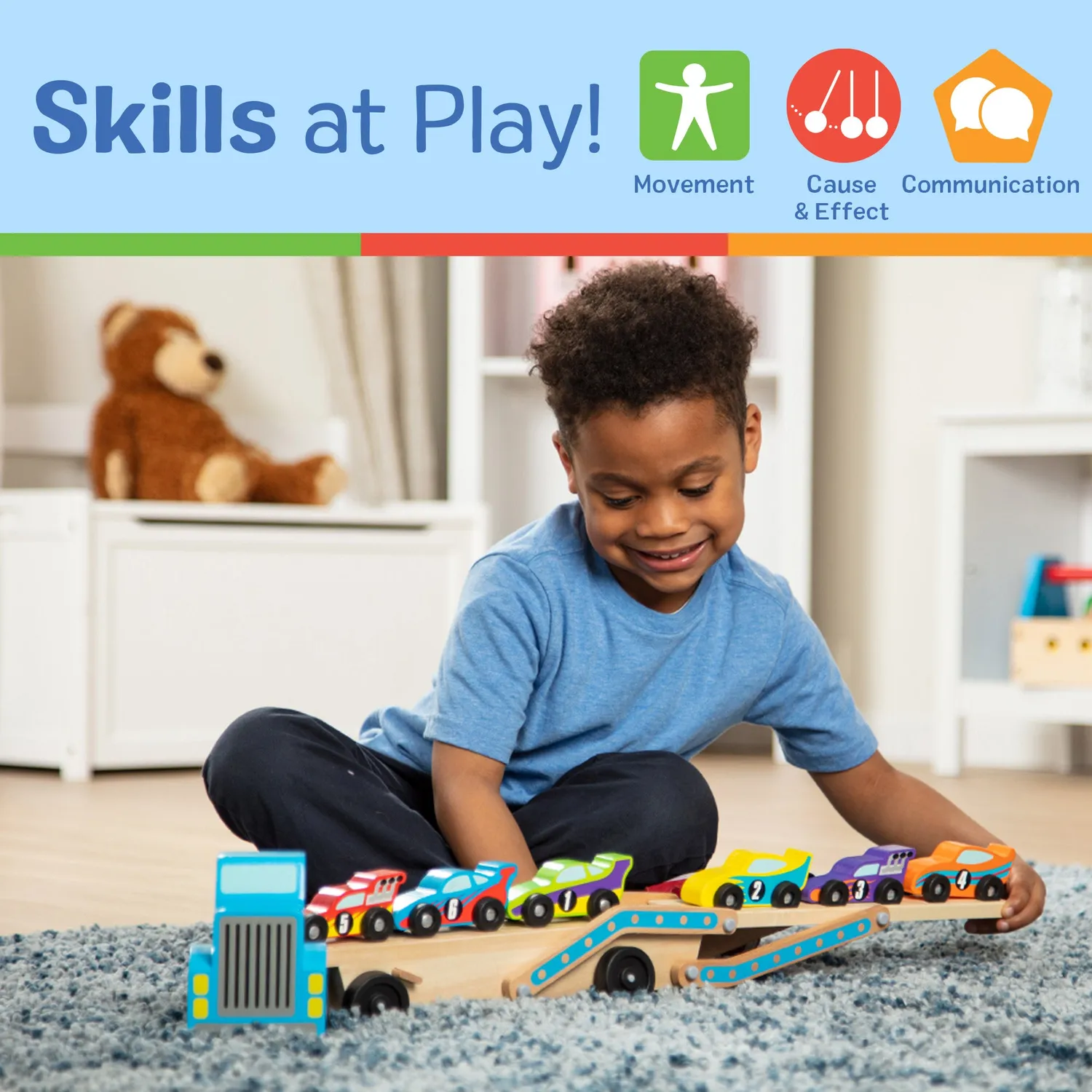Melissa & Doug Mega Race Car Carrier autotransporter 6 autos