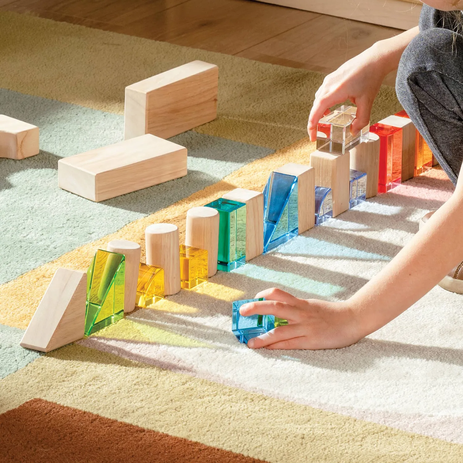 Guidecraft Acrylic Rainbow Unit Blocks Foundation Set bouwblokken 16-delig