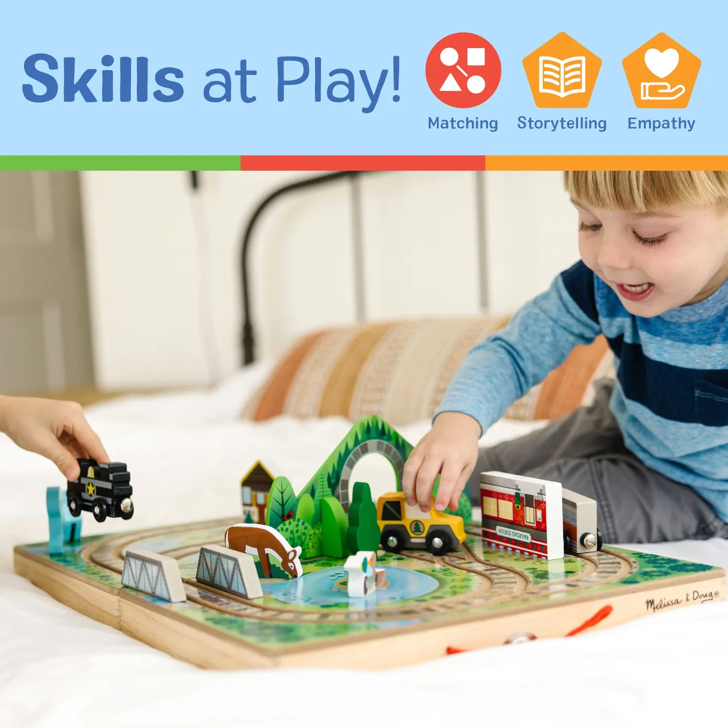Melissa & Doug Take-Along Railroad houten treinbaan koffer