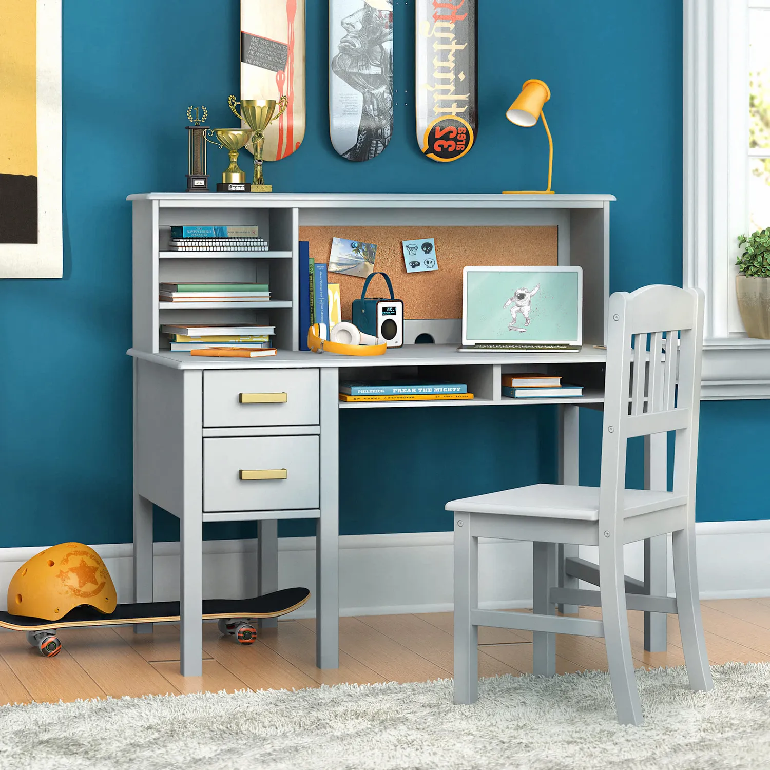 Guidecraft Taiga bureau stoel set navy hutch