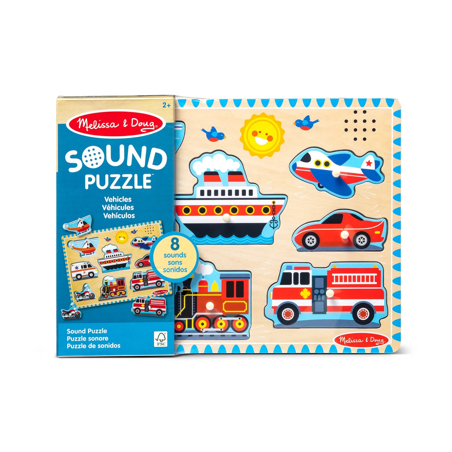 Melissa & Doug Vehicles geluidspuzzel 8 stukjes hout