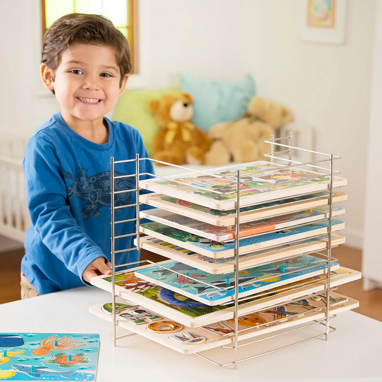 Melissa & Doug Deluxe Puzzelrek Metaal 12 Puzzels