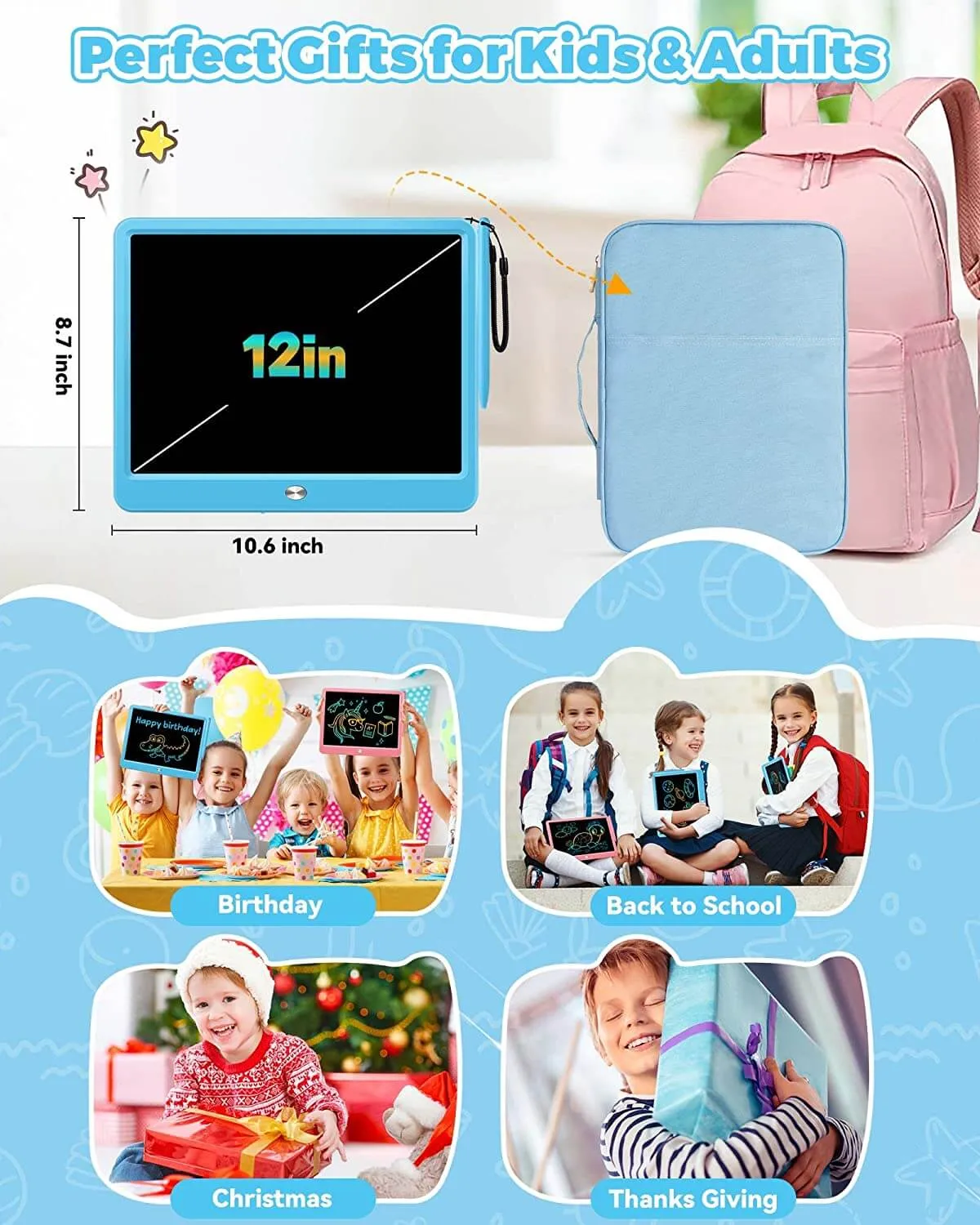 KOKODI LCD Writing Tablet tekentablet 12 inch blauw