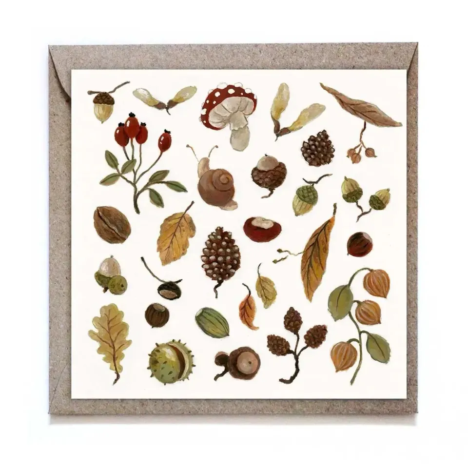 Ginger Fairy Autumn Foraging wenskaart 12x12 cm