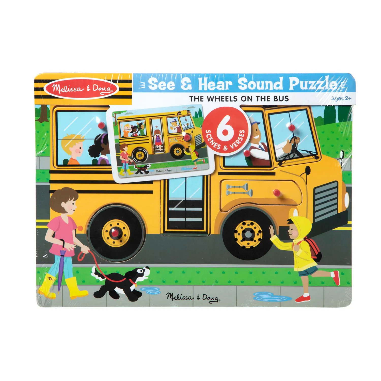 Melissa & Doug Wheels on the Bus puzzel houten 6-delig geluid