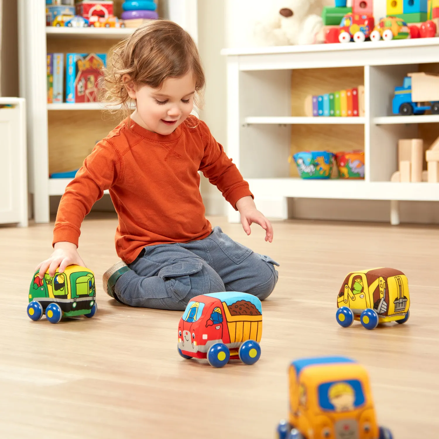 Melissa & Doug K's Kids pull-back bouwvoertuigen knuffel 4 stuks zacht