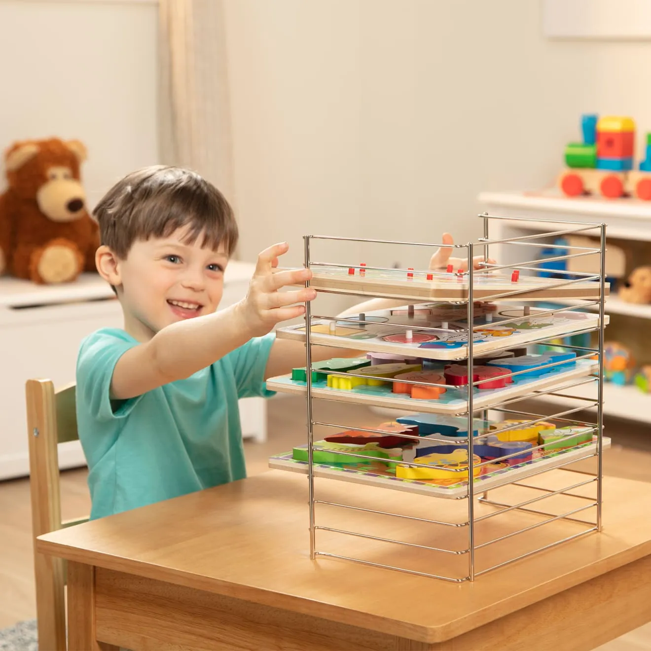 Melissa & Doug Multi-Fit Wire puzzelrek voor 12 puzzels