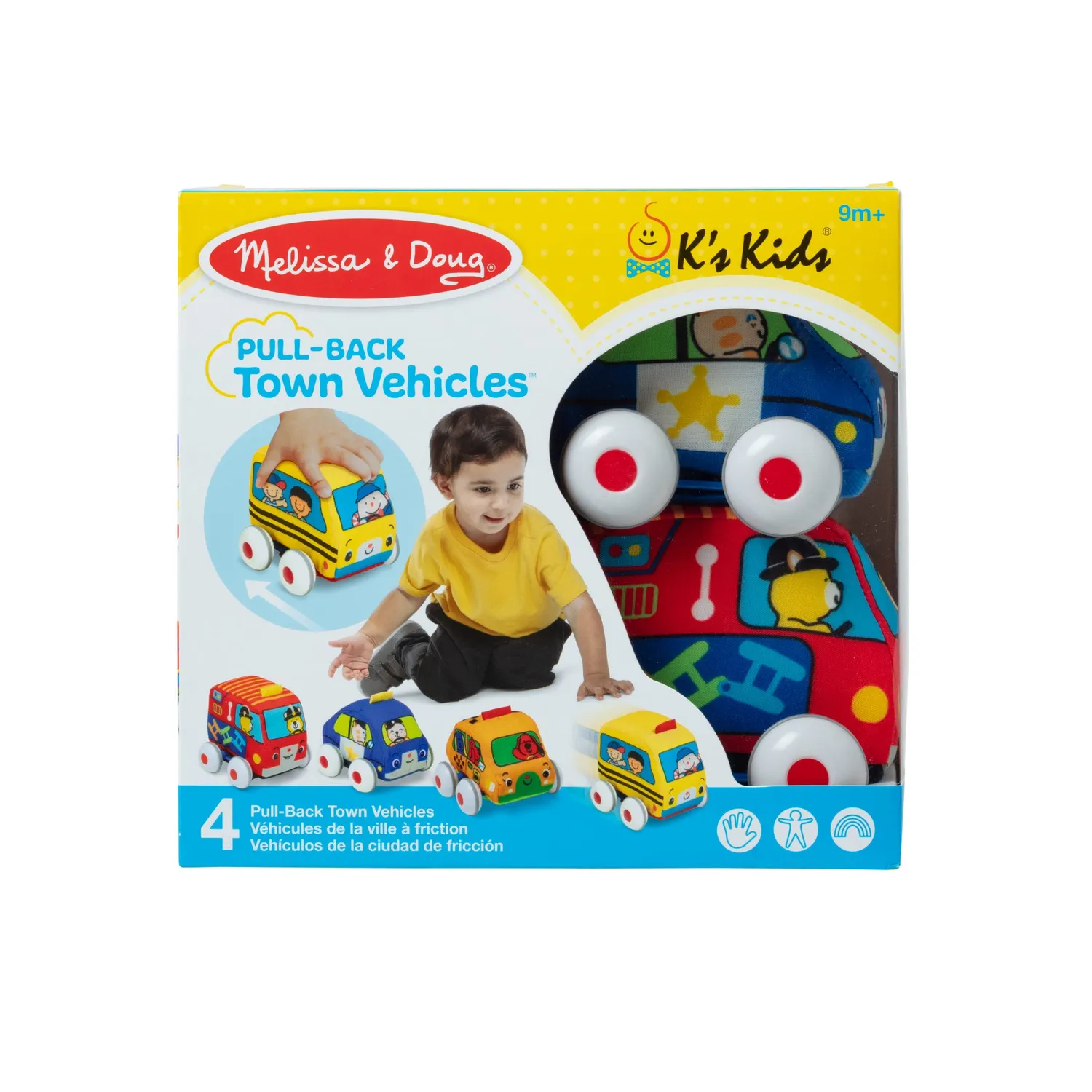 Melissa & Doug K's Kids pull-back autos zacht 4 stuks
