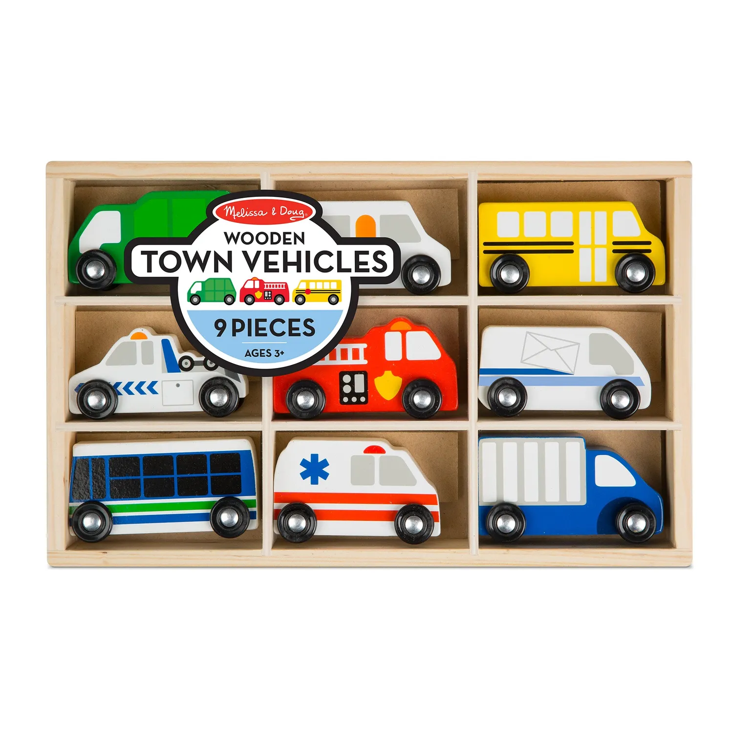 Melissa & Doug Town Vehicles houten voertuigen 9-delig