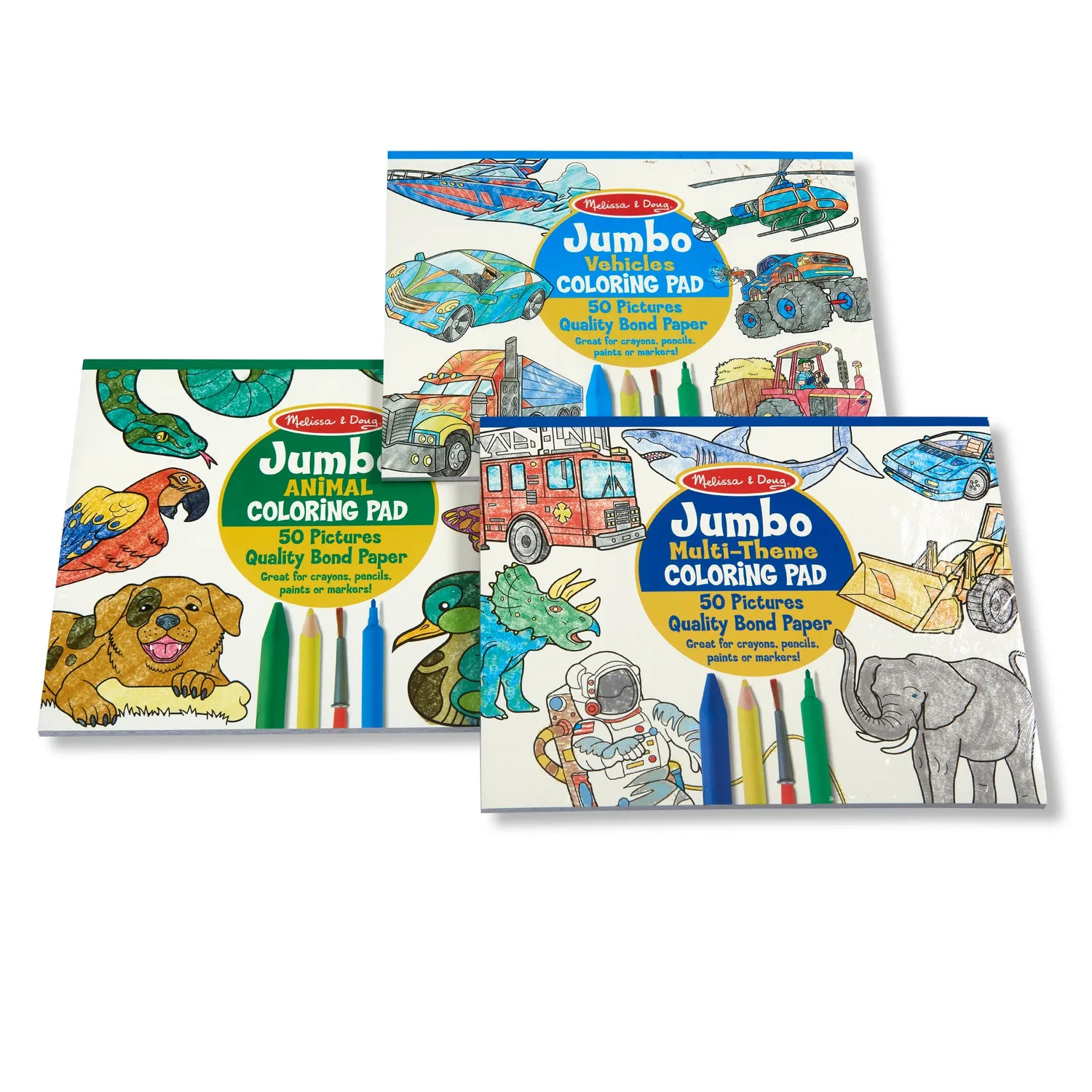 Melissa & Doug Kleurblok 3-pack dieren voertuigen groot