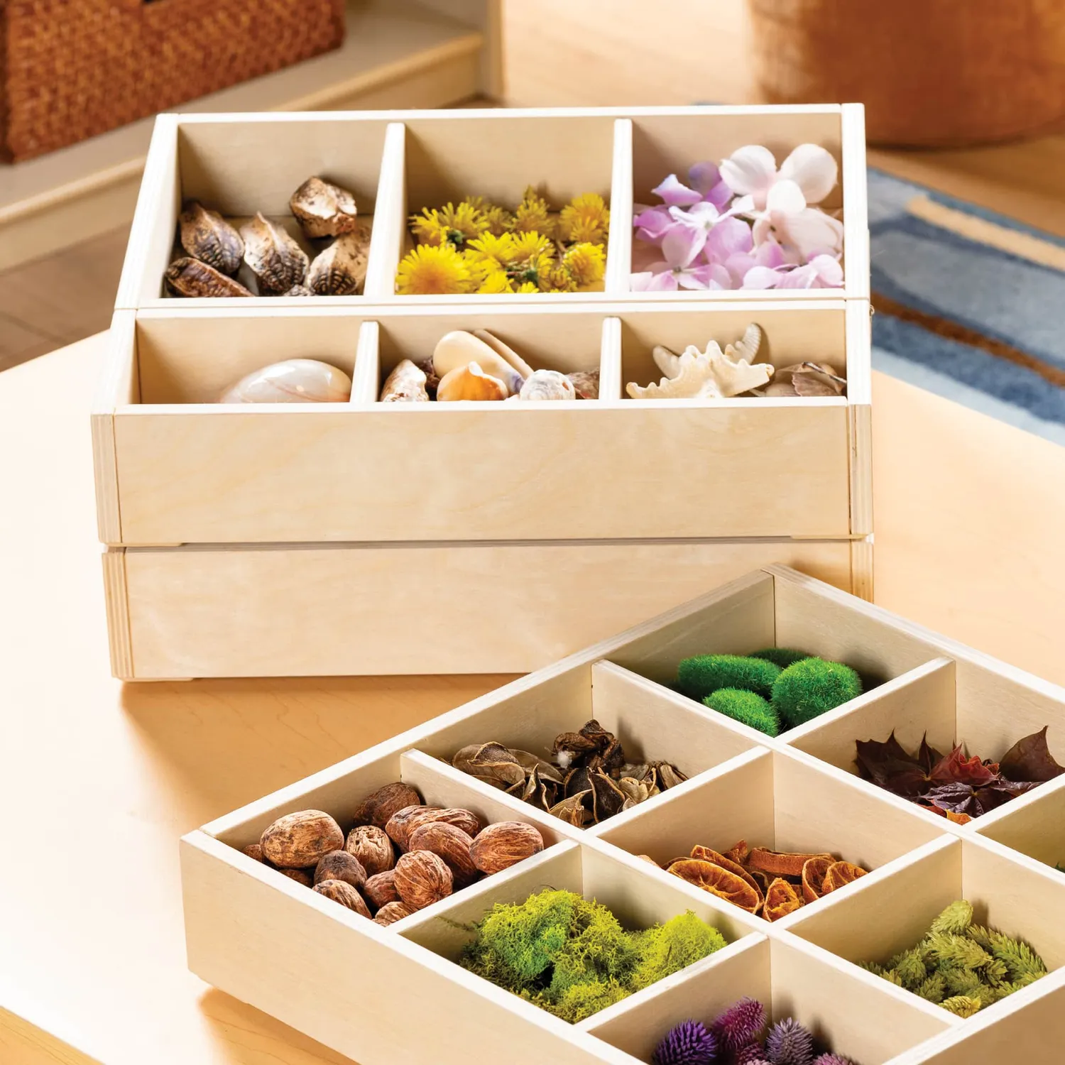 Guidecraft Loose Parts stapelbare houten trays set van 4