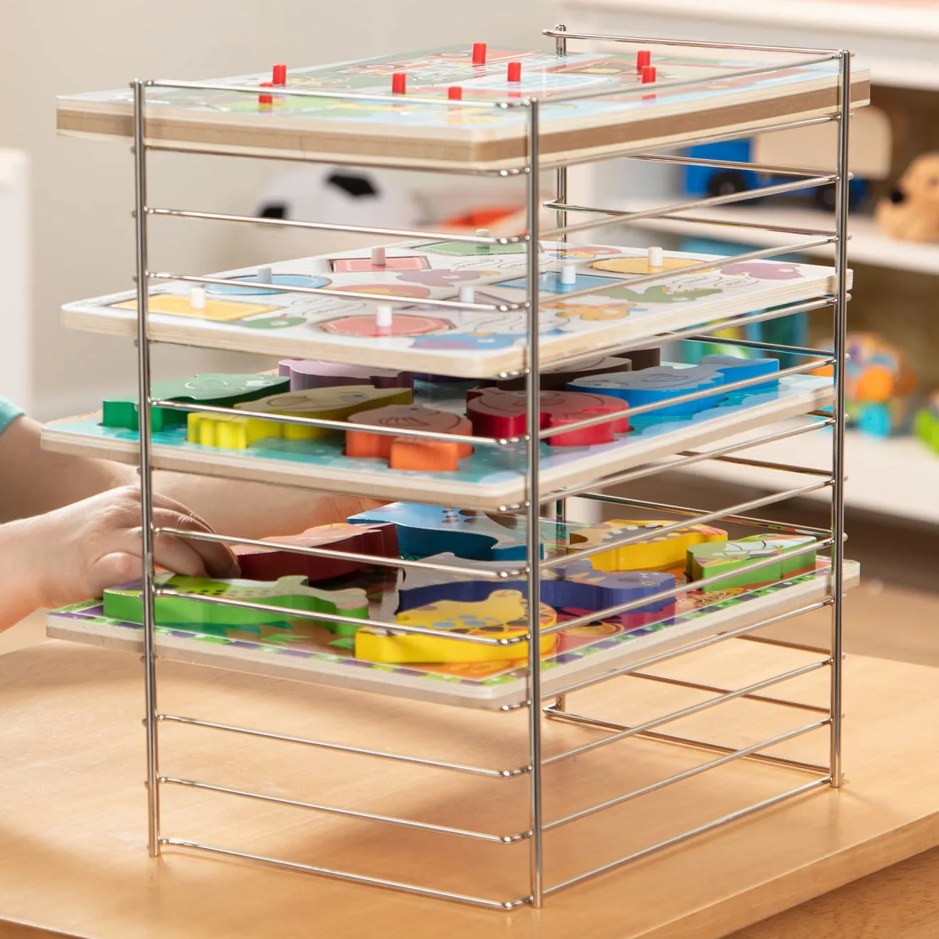 Melissa & Doug Multi-Fit Wire puzzelrek voor 12 puzzels