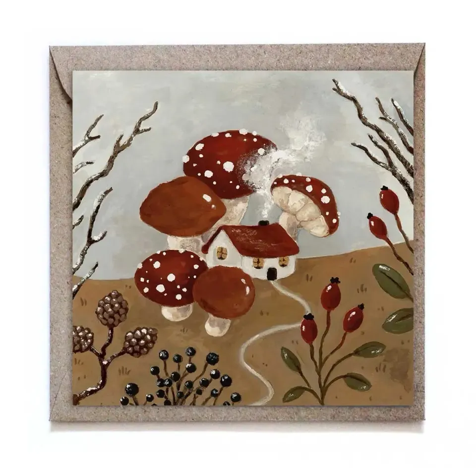 Ginger Fairy Mushroom home wenskaart 120x120 mm
