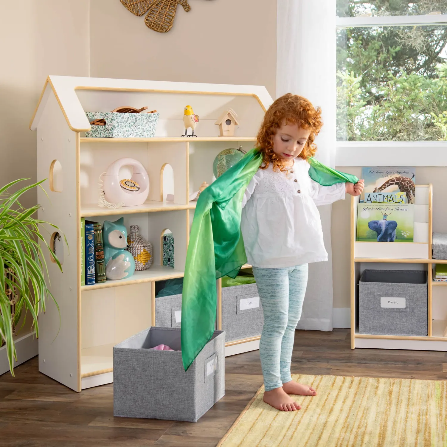 Guidecraft EdQ poppenhuis boekenkast wit met bakken