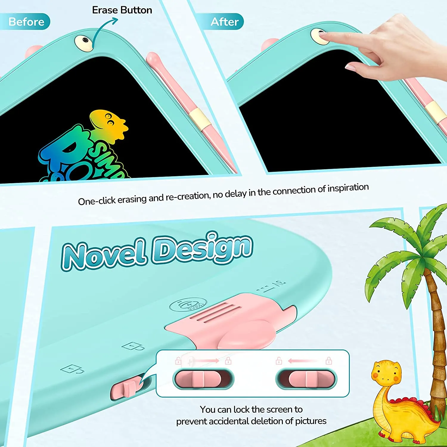 KOKODI LCD Writing Tablet tekenbord 8.5 inch dino groen