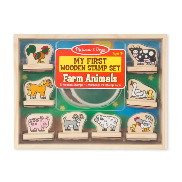 Melissa & Doug My First stempelset boerderijdieren hout 8 stuks