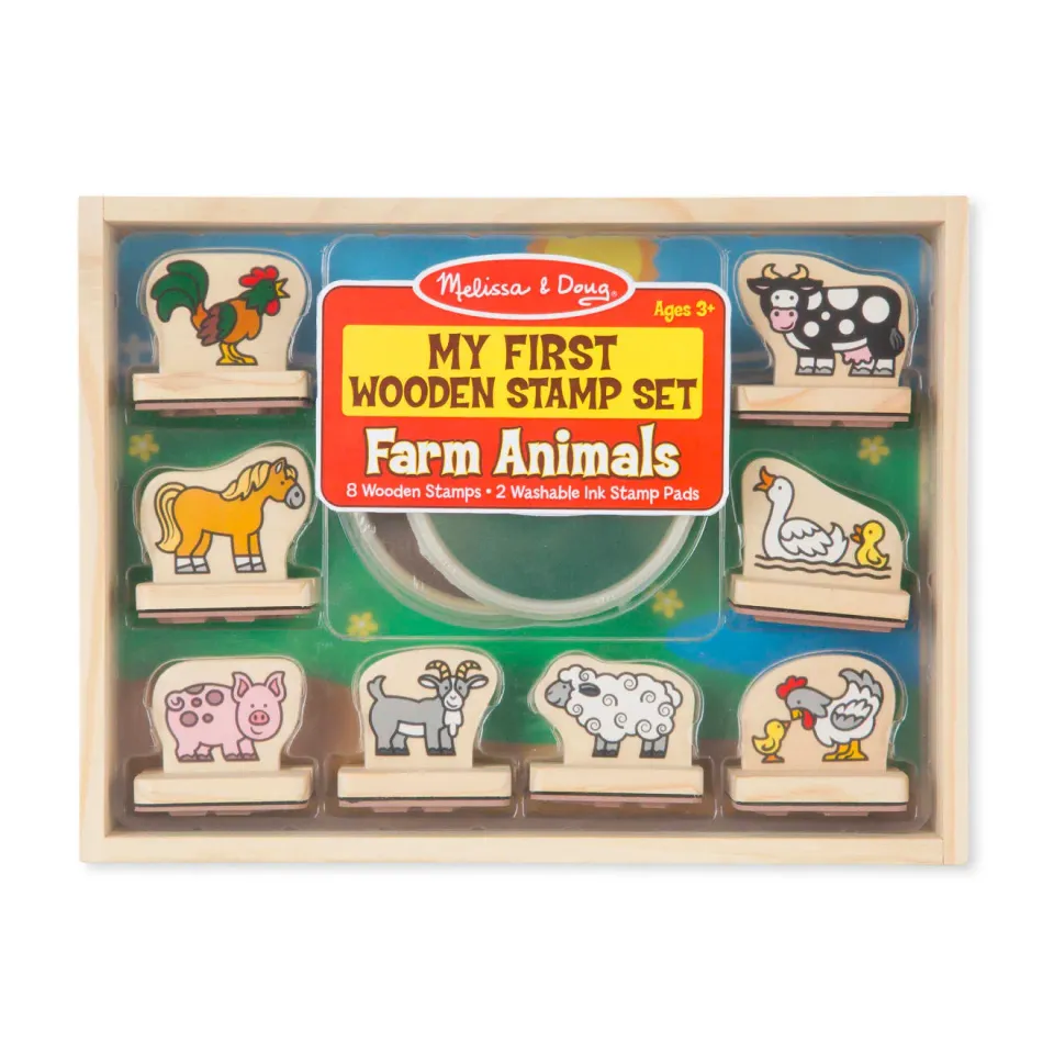 Melissa & Doug My First stempelset boerderijdieren hout 8 stuks