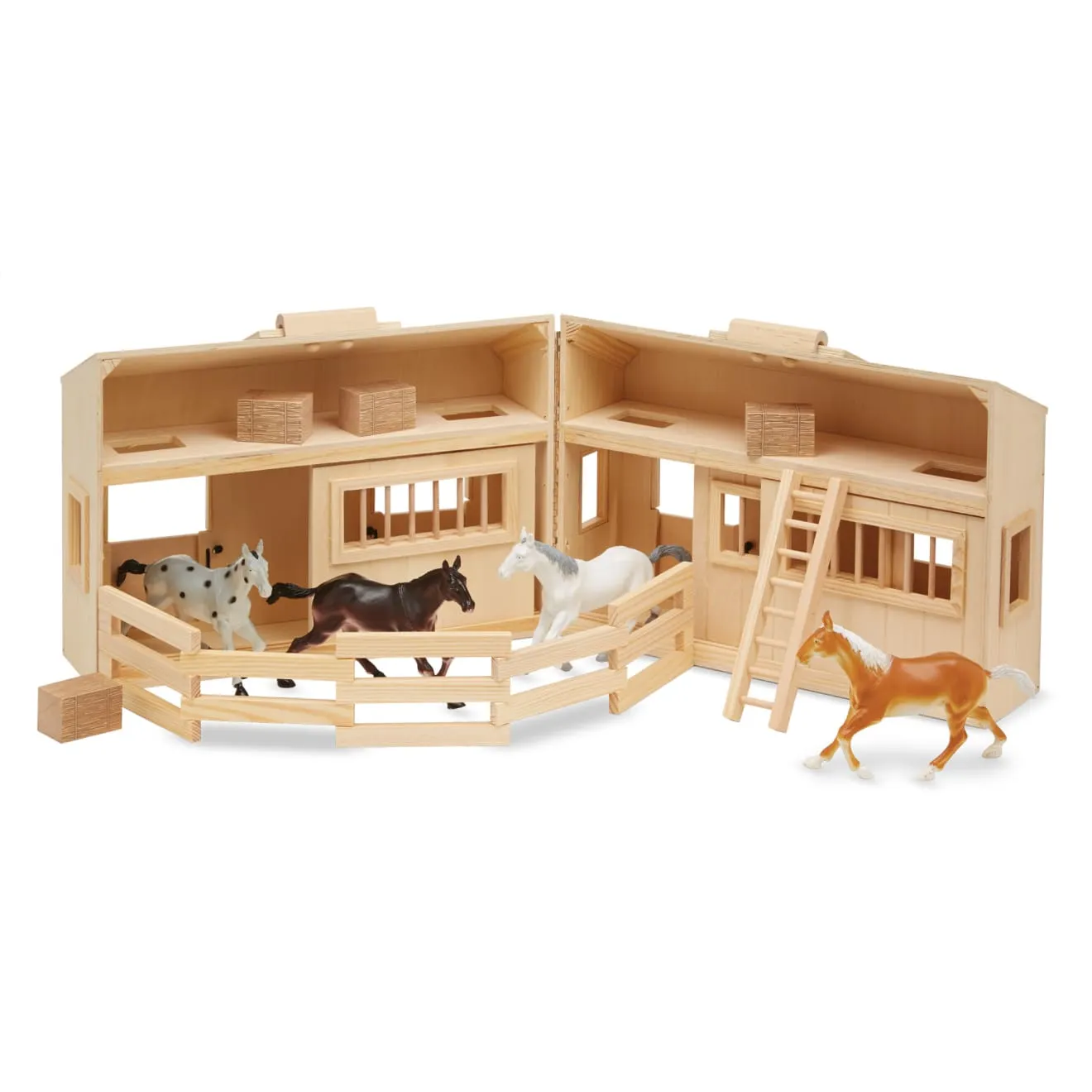 Melissa & Doug Fold & Go Stable houten paardenstal 4 paarden