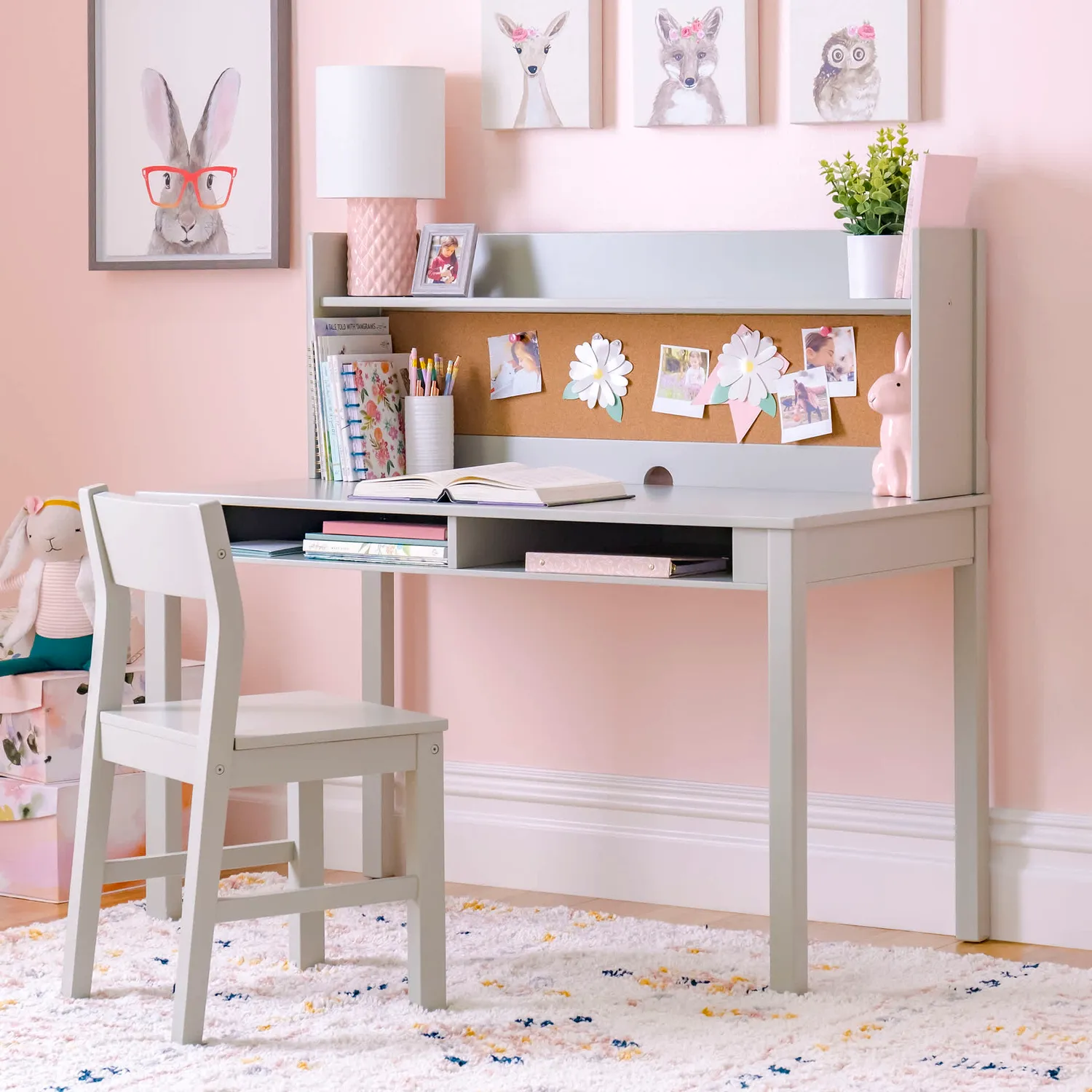 Martha Stewart Kids bureau met hutch en stoel linnenwit
