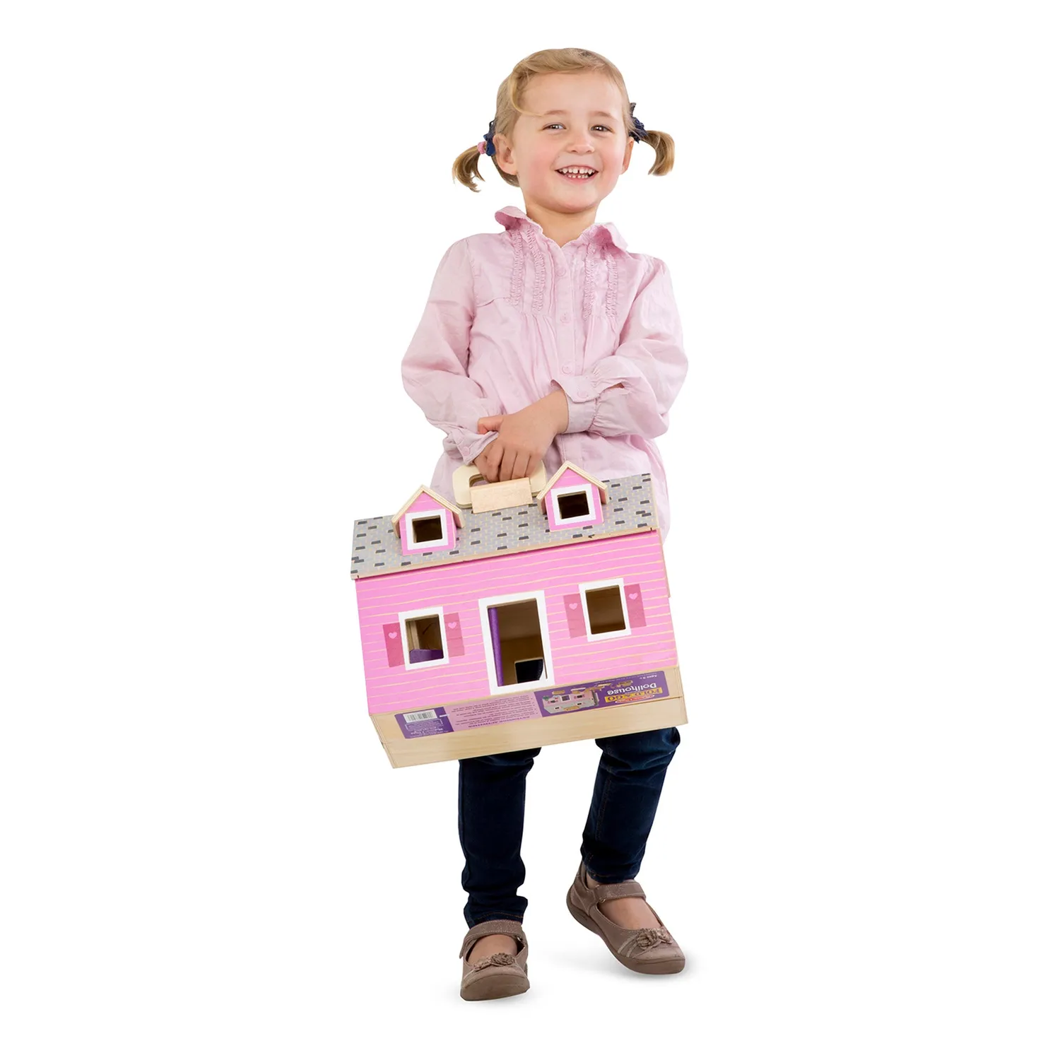 Melissa & Doug Fold & Go poppenhuis hout 2-verdiepingen