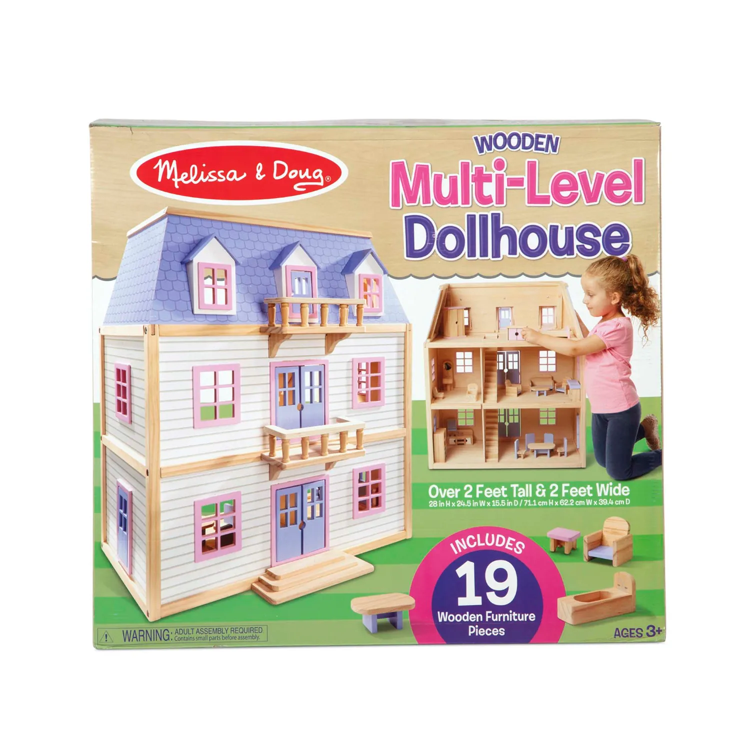 Melissa & Doug Multi-Level houten poppenhuis 3 verdiepingen