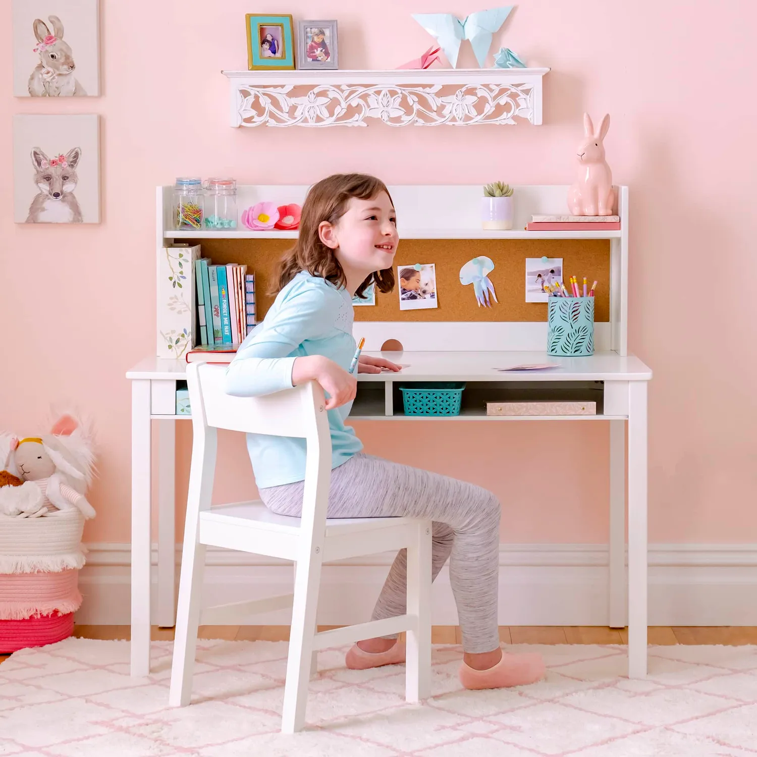 Martha Stewart Kids bureau met hutch en stoel linnenwit