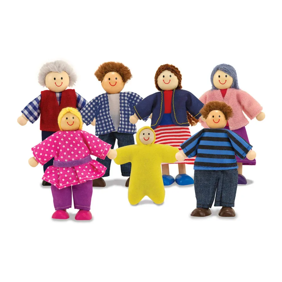 Melissa & Doug houten poppenfamilie 7 poppetjes beweegbaar