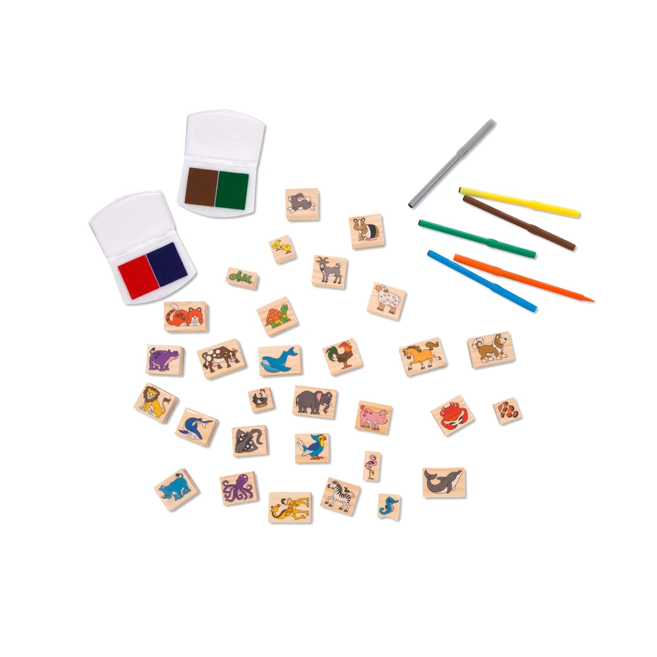 Melissa & Doug Deluxe stempelset hout dieren 38-delig