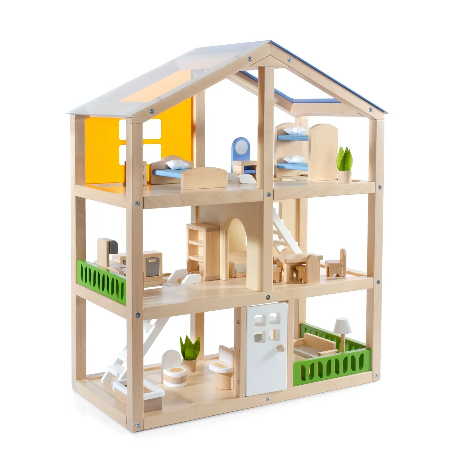 Guidecraft Modern Home Dollhouse poppenhuis hout 3 etages