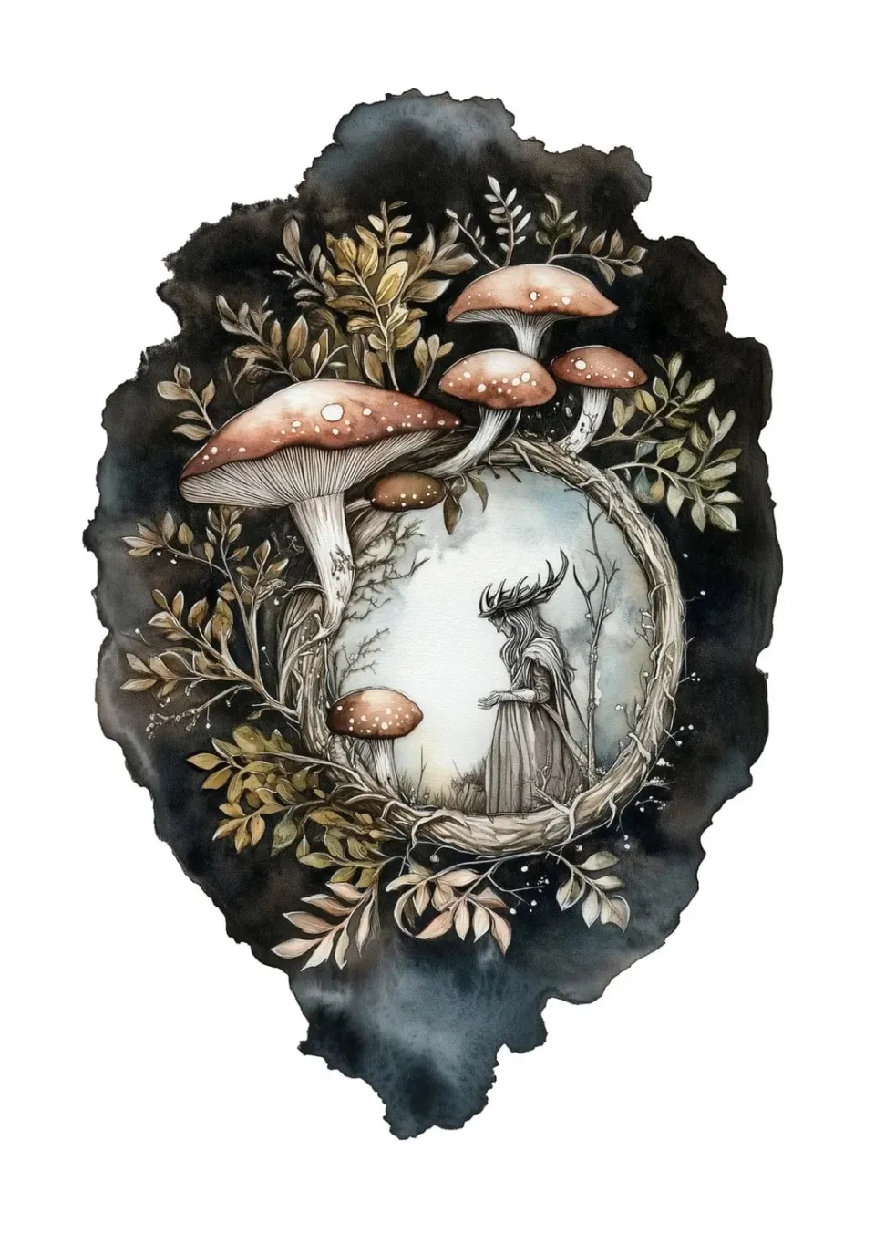 Ginger Fairy Keeper of mushrooms kaart A6 blanco