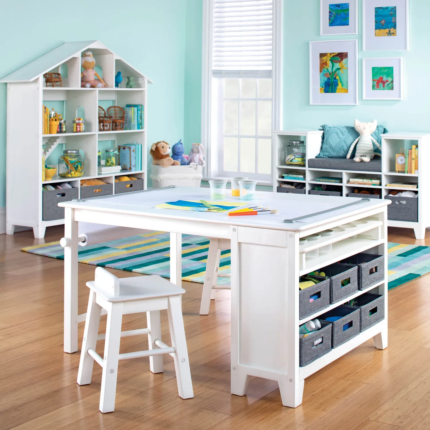 Martha Stewart Kids Knutseltafel met Krukken Linen White Papierrol