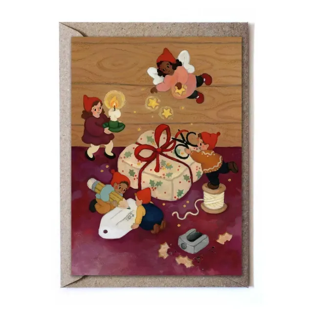 Ginger Fairy Santa's little helpers kerstkaart met envelop
