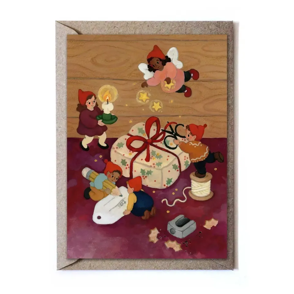 Ginger Fairy Santa's little helpers kerstkaart met envelop